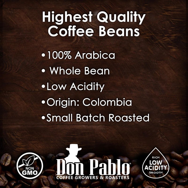 Cafe Don Pablo 2LB Don Pablo Colombian Supremo - Medium-Dark Roast - Whole Bean Coffee - Low Acidity - 2 Pound (2 lb) Bag - Image 4
